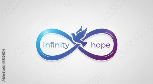 Infinity symbol with hope and bird on gradient background