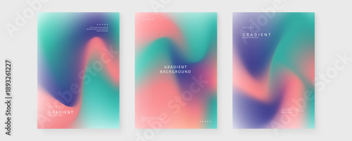 A collection of three abstract posters featuring soft liquid mesh gradients in teal pink and deep blue tones suitable for modern branding and web backgrounds