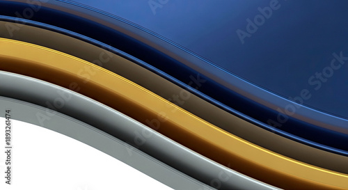Abstract Curved Layers of Blue, Gold, and Silver