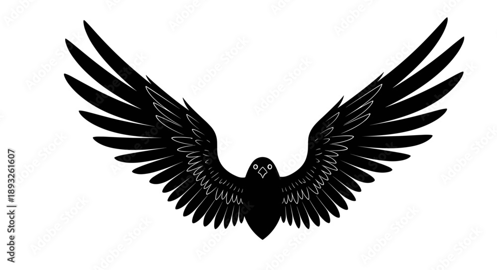 Obraz premium Black Raven Bird with Spread Wings Emblem.