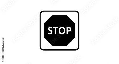 Black Octagon Stop Sign with White Border.