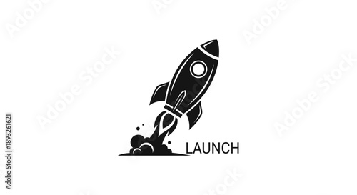 Black Rocket Launching with Smoke and Flames.