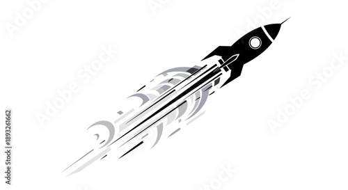 Black Rocket Ship Launching into Space with Speed Lines 1.