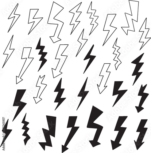 Lightning Bolt Icons Collection Outline and Solid Vector