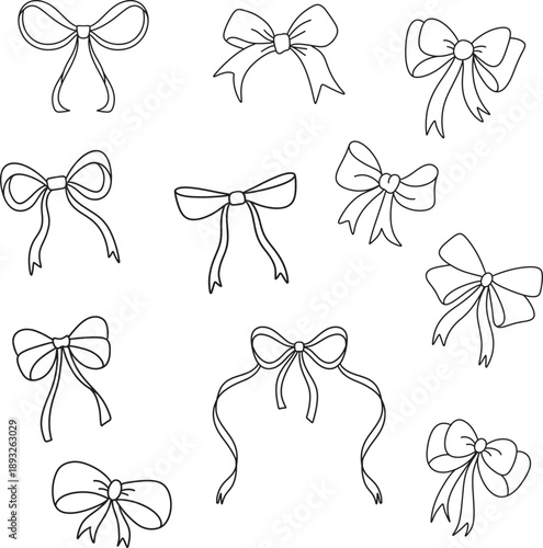 Cute Bow Ribbon Icons Collection Outline Vector