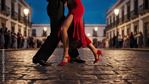 Couple Gracefully Dancing Tango on Cobblestone Street at Night