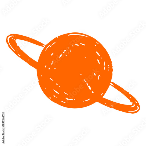 Orange Chalkboard Style Planet with Rings on Black Background