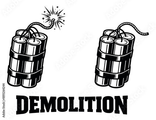 Vintage line art dynamite set featuring lit and unlit bundles for demolition concepts