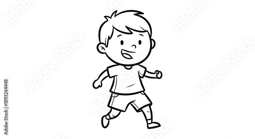 Cartoon boy running happily in simple line art style.