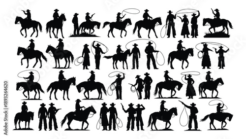 Silhouettes of cowboys and horses Vector
