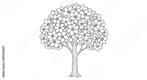Detailed Hand Drawn Sketch of a Lush Blooming Tree.