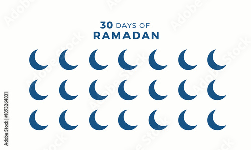 Thirty crescent moon phases for Ramadan.