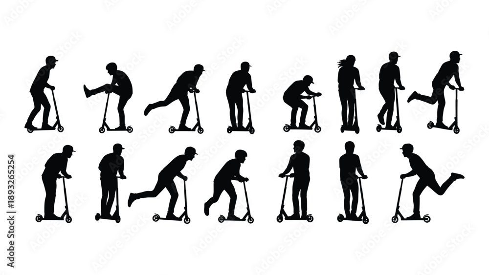 Fototapeta premium Sequential silhouettes of a person riding a scooter Vector