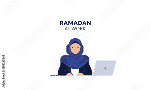 Woman Wearing Hijab Working on Laptop.