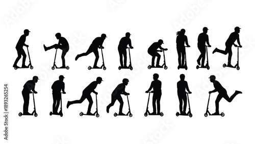 Sequential silhouettes of a person riding a scooter Vector
