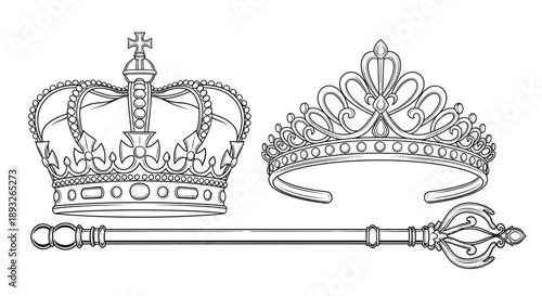 Royal Crown and Sceptre Illustration.
