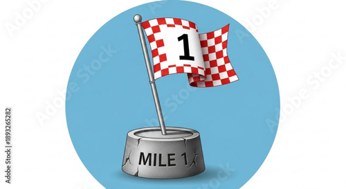 Checkered flag on a milestone marker for racing or competition events