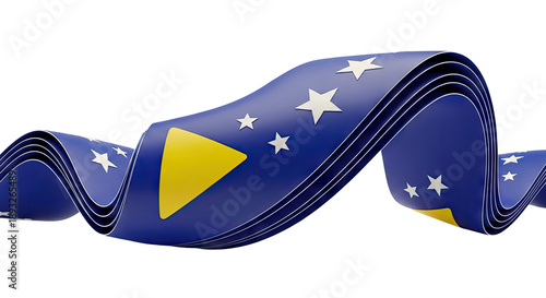 Ribbon with stars and yellow triangle on blue background