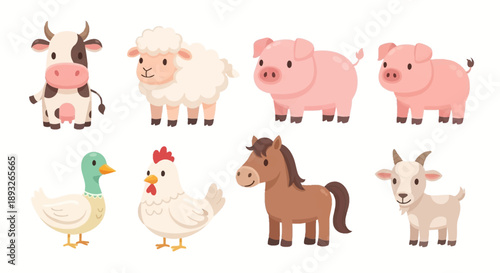 Farm Animals Collection Cow Sheep Pig Horse.
