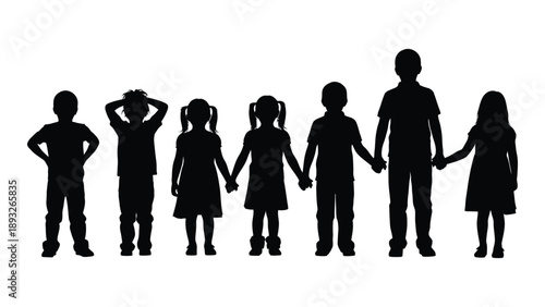 Children holding hands in a line Vector