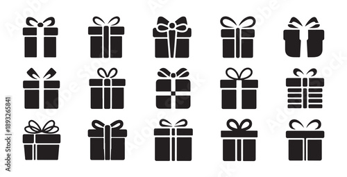 Collection of simple gift box silhouettes for minimalist graphic design and holiday banners
