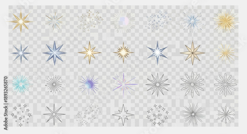 Colorful Snowflakes on Transparent Background.