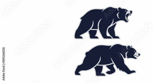 Powerful silhouette illustrations of two bears, one roaring aggressively and another walking calmly, showcasing strength and untamed wilderness