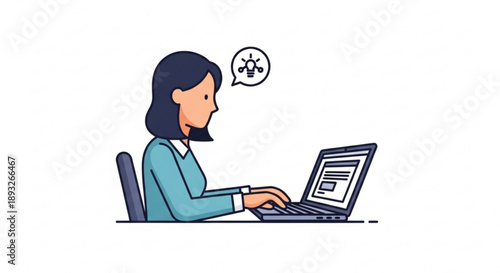 Woman sitting at desk working on laptop with creative idea