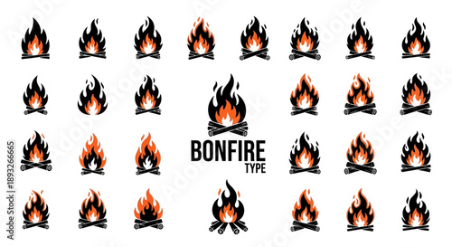 Bonfire Icon Set with Various Flames.