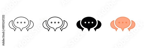 Set of minimalist chat bubble icons with transparent background, depicting speech, conversation, message symbols for online communication, vector illustration