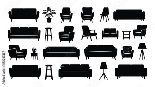 Collection of modern living room furniture Vector