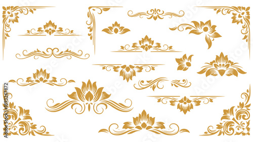 Gold ornate floral border design seamless pattern elegant vintage decoration frame