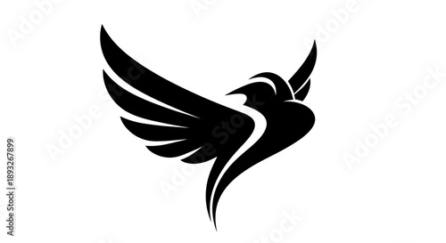 Elegant Black Bird Silhouette with Spread Wings.