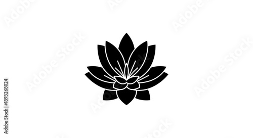 Elegant Black Lotus Flower Silhouette Icon.