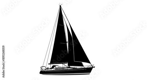 Elegant Black Sailboat Silhouette on White Background.