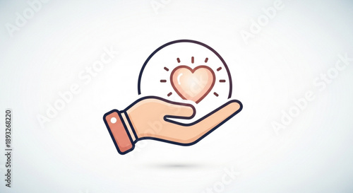 Hand holding glowing heart symbol with lines representing love and care