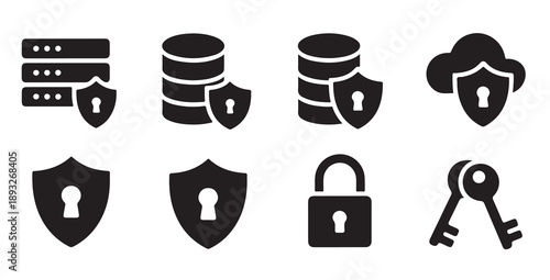 Secure data server icon with shield and keyhole, cloud storage security concept illustration