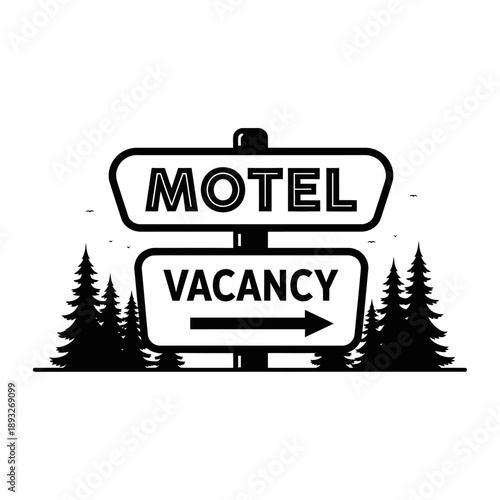 Retro Motel Vacancy Sign with Pine Trees