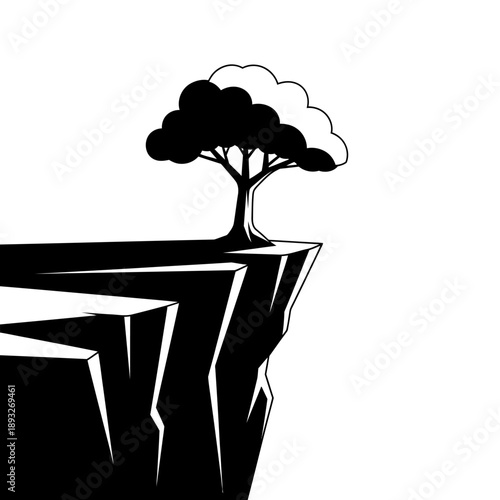 Lone Tree on Cliff Edge Silhouette - Risk, Growth, Isolation