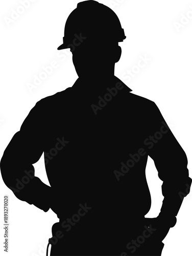 Construction, worker, silhouette, helmet, safety, industry, engineering, labor, workforce, professional, builder, architecture, job, confidence, standing, manual, vector, background