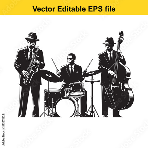  vector illustration of a jazz band with musicians playing instruments