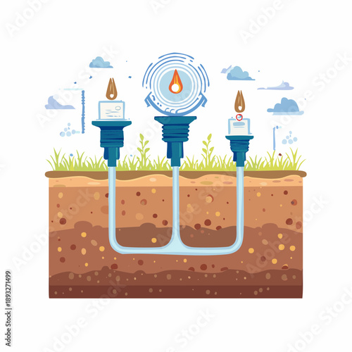 Flat Vector Illustration of Underground Water Infrastructure