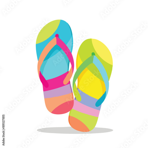 Vector illustration of colorful flip flop sandals on a clean white background with a subtle shadow effect.