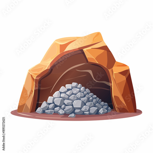 Cartoon Illustration of a Cave Entrance with a Pile of Rocks