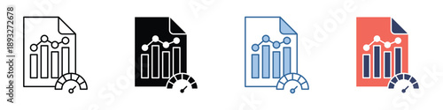 Stylized vector icon set depicting business performance, data metrics, and speed optimization for comprehensive financial analysis, reporting, and progress tracking solutions