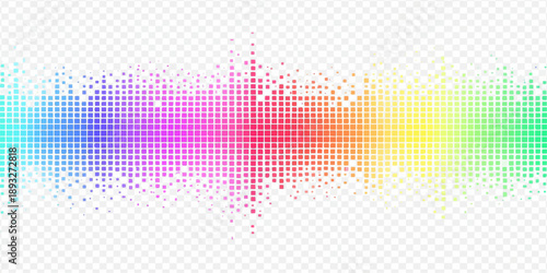 Abstract rainbow backdrop featuring a colorful halftone pattern with mosaic dots and a digital wave design for a vibrant music equalizer wallpaper