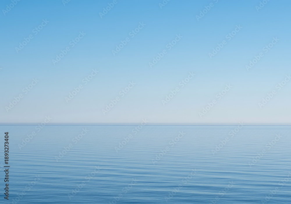 Obraz premium A gentle, fluid horizon line separates soft blue sky and calm water, creating a vast, blank expanse of negative space, backdrop, wallpaper, abstract