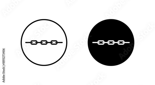 Metal chain link icon in black circle. Strong connection and unity symbol. Security, strength, and unbreakable bond sign