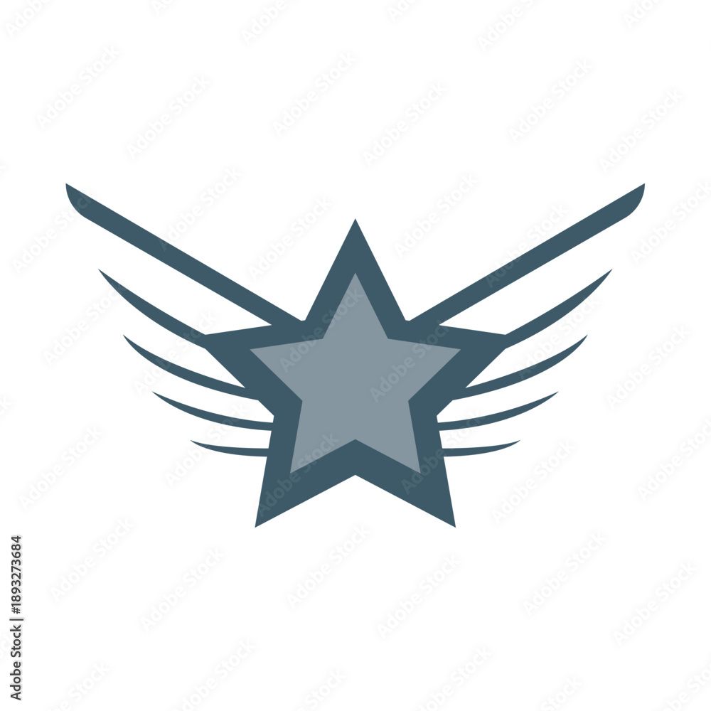 Fototapeta premium Winged Star Emblem Logo With Bold Blue Tones Symbolizing Achievement, Excellence, and Victory