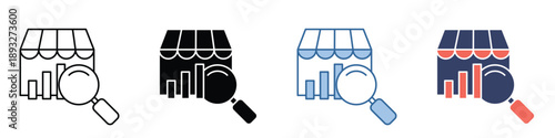 Comprehensive market analysis and business performance research icon set, ideal for strategic planning, data insights, and optimizing retail or online store growth